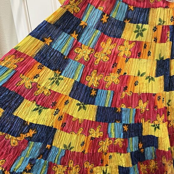 Silver Stream Women's Maxi Skirt One Size Patchwork Boho Broomstick Bright Color - Picture 9 of 10